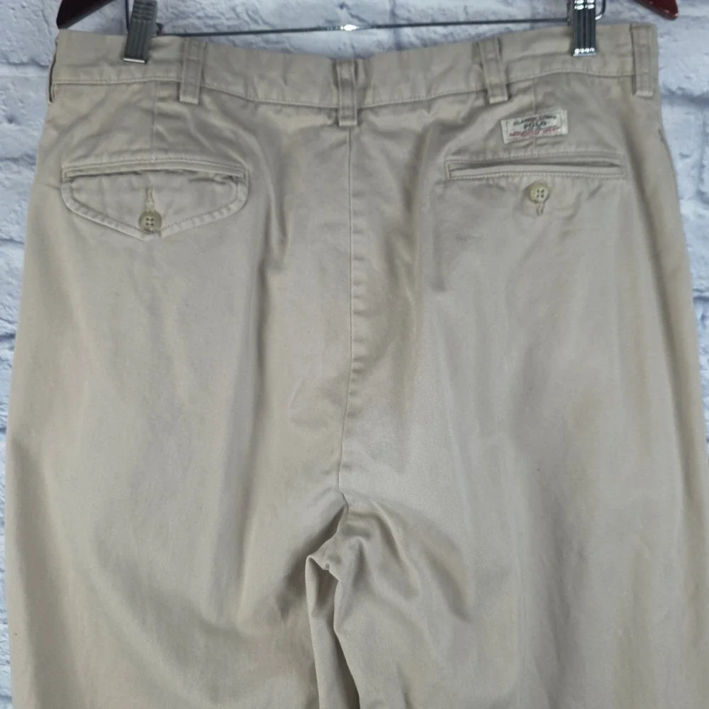 Vintage Polo Ralph Lauren Men Hammond Pant Khaki Pleated Cuffed Chinos (34X29)